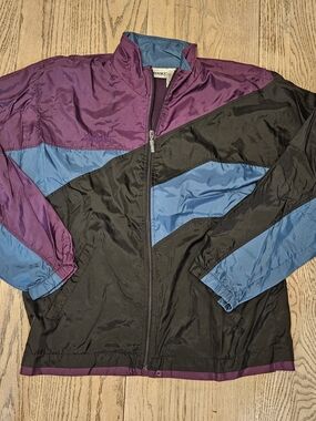 Vintage Brooks Colorblock Jacket in Purple, Blue & Black 80s Running Windbreaker
